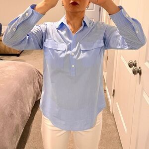 Gerard Darel Cara Poplin Shirt Blue Casual Button Down Shirt